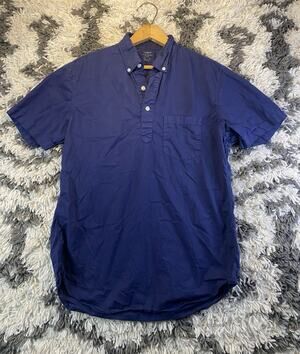 J.CREW S Cotton Blue Solid Lightweight Button-Down Short Sleeve Button-Up Shirt